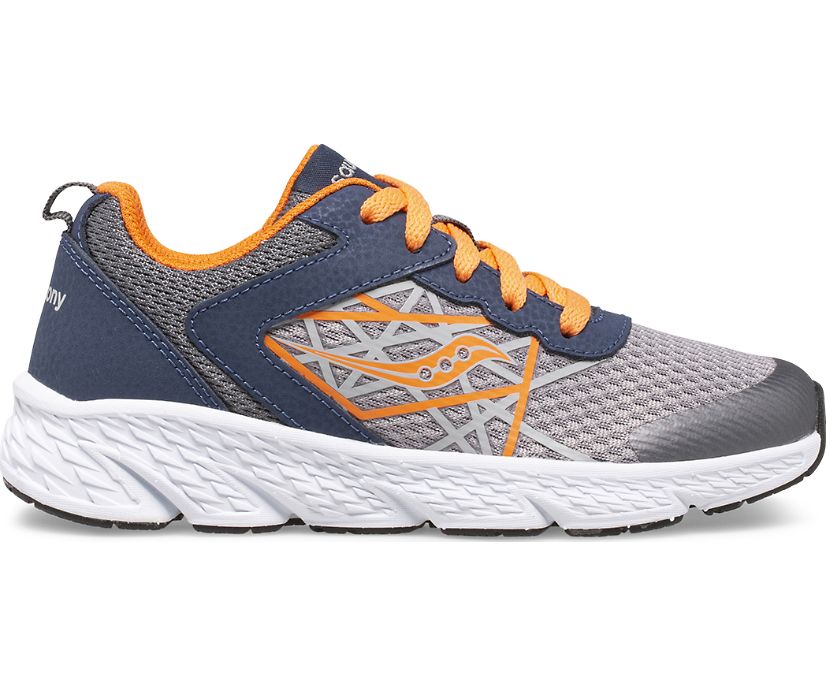 Kids' Saucony Wind Lace Sneakers Grey / Orange / Navy | Singapore 770HAPK